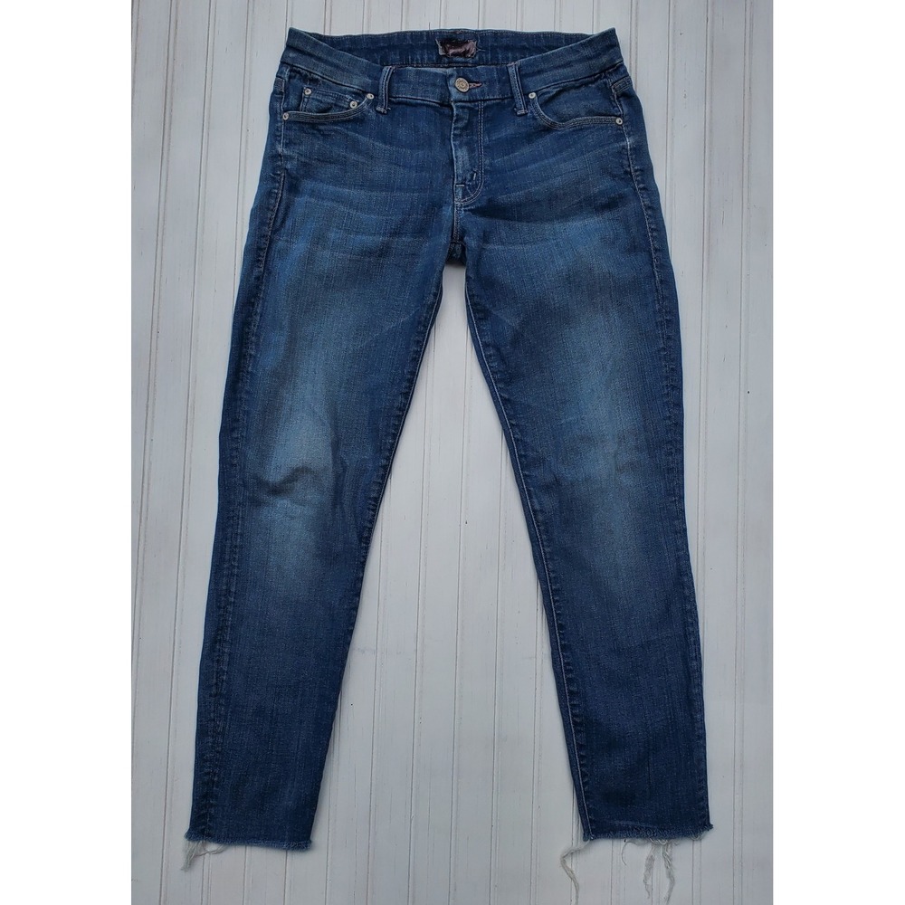 Mother The Looker Crop Peppermint Kisses Blue Raw Hem Skinny Jeans Size 27